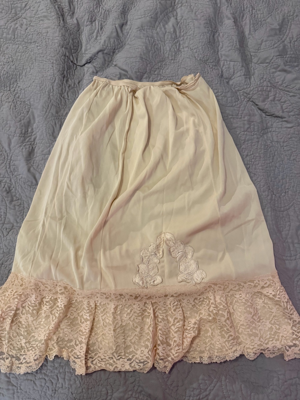 Vintage 80s Cream Lace-Trim Midi Slip Skirt- unique